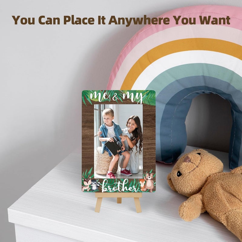 OXRUN Woodland Animals Photo Frame, Me & My Brother Wooden Picture Frame with Easel, 4x6 Photo Insert, Newborn Gifts, Nursery Decor - A03 - Image 4